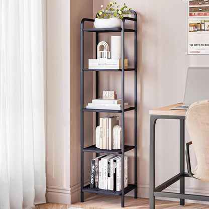 5 Tier Industrial Corner Bookshelf Black