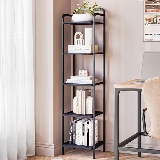 5 Tier Industrial Corner Bookshelf Black