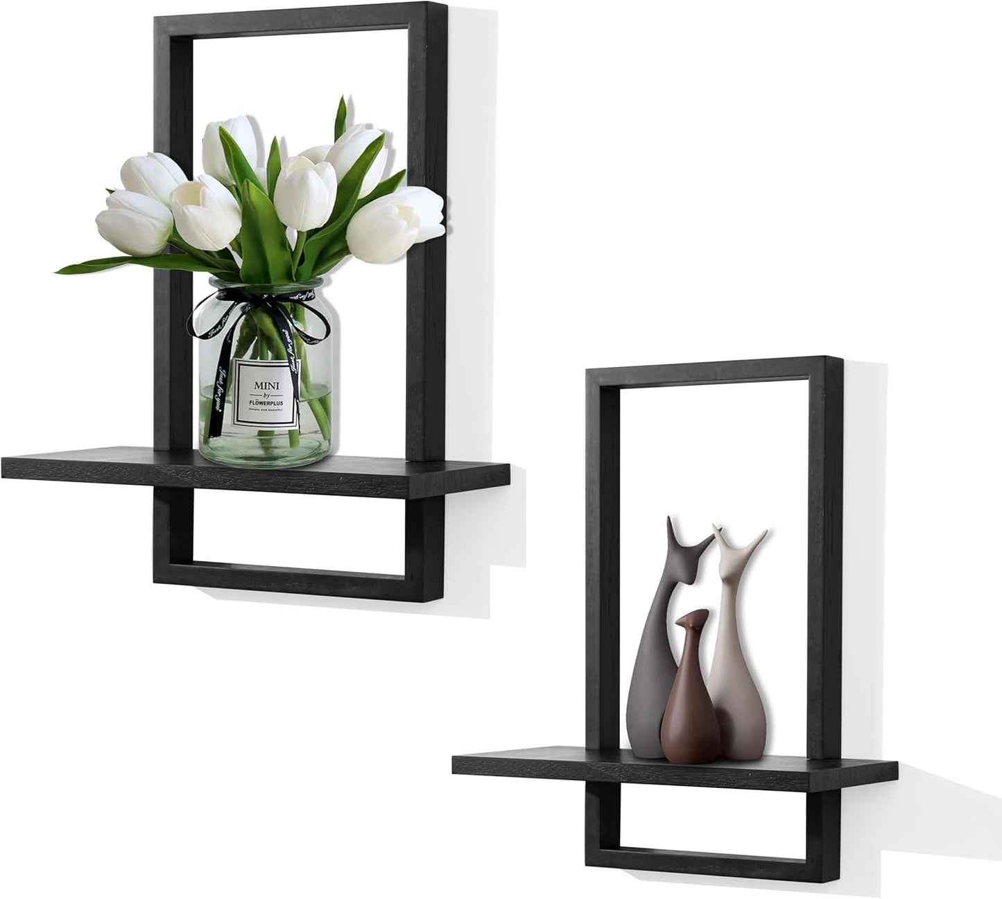 Set of 2 Square Floating Shelves Black