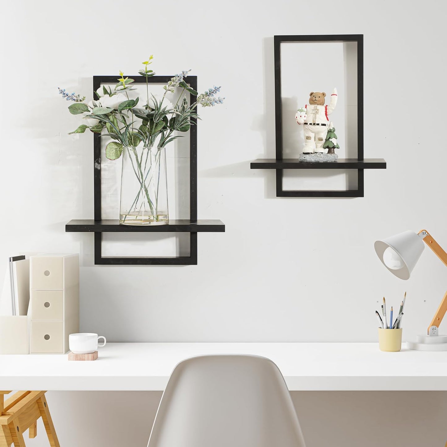 Set of 2 Square Floating Shelves Black