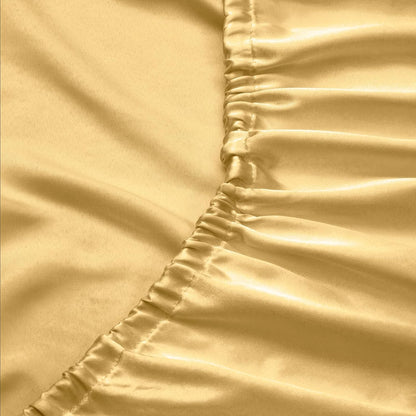 Silk Satin Fitted Sheet With Pillow Covers Golden Yellow