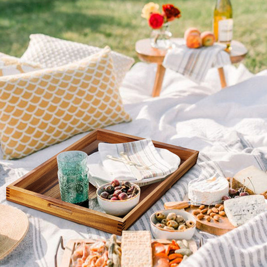 Solid Wood Square Ottoman & Coffee Tray 20 Inches