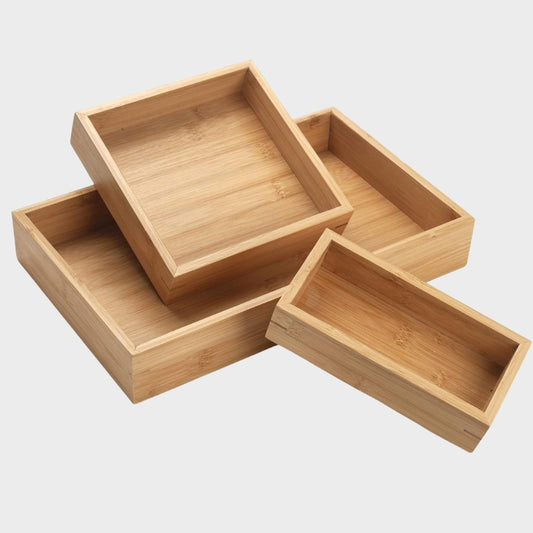 Solid Wood Vanity Organizer Basket Tray Set of 3