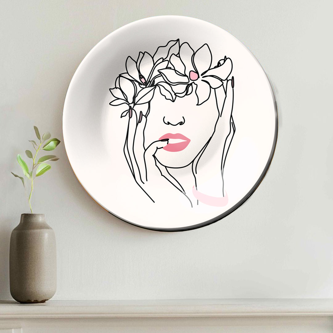 Artistic Aura Contemporary Floral Line Art Ceramic Decorative Wall Plate