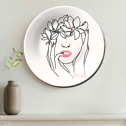 Artistic Aura Contemporary Floral Line Art Ceramic Decorative Wall Plate