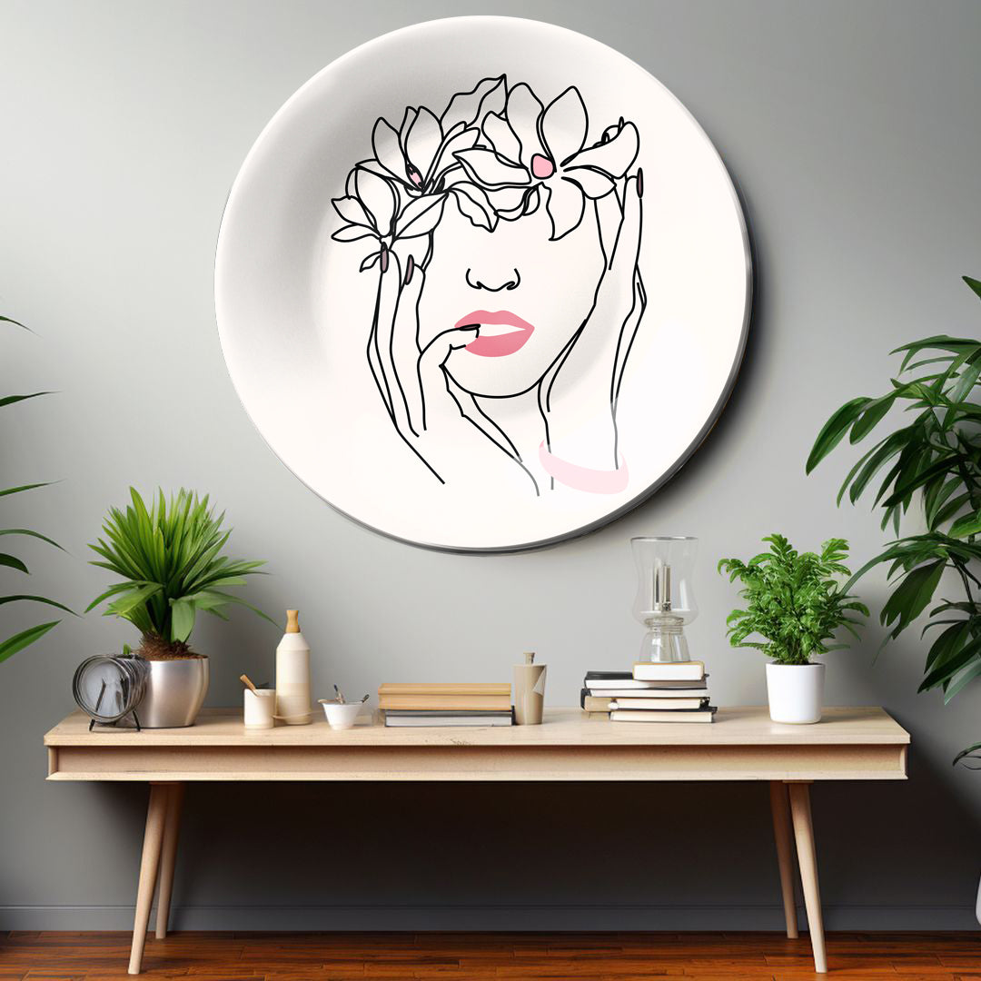 Artistic Aura Contemporary Floral Line Art Ceramic Decorative Wall Plate