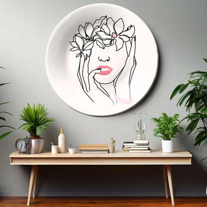 Artistic Aura Contemporary Floral Line Art Ceramic Decorative Wall Plate