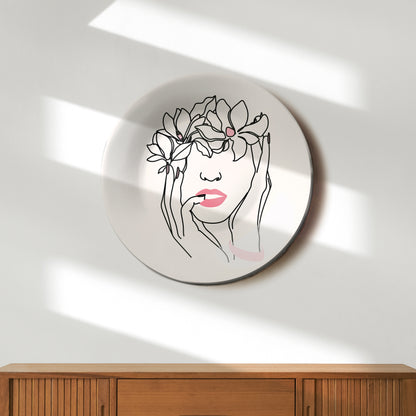 Artistic Aura Contemporary Floral Line Art Ceramic Decorative Wall Plate
