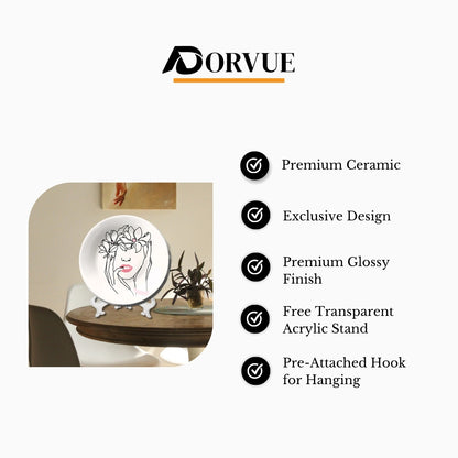 Artistic Aura Contemporary Floral Line Art Ceramic Decorative Wall Plate