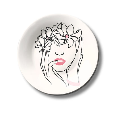 Artistic Aura Contemporary Floral Line Art Ceramic Decorative Wall Plate