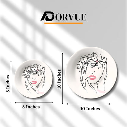 Artistic Aura Contemporary Floral Line Art Ceramic Decorative Wall Plate