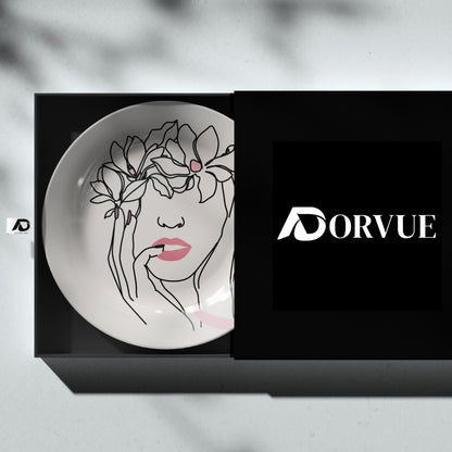 Artistic Aura Contemporary Floral Line Art Ceramic Decorative Wall Plate