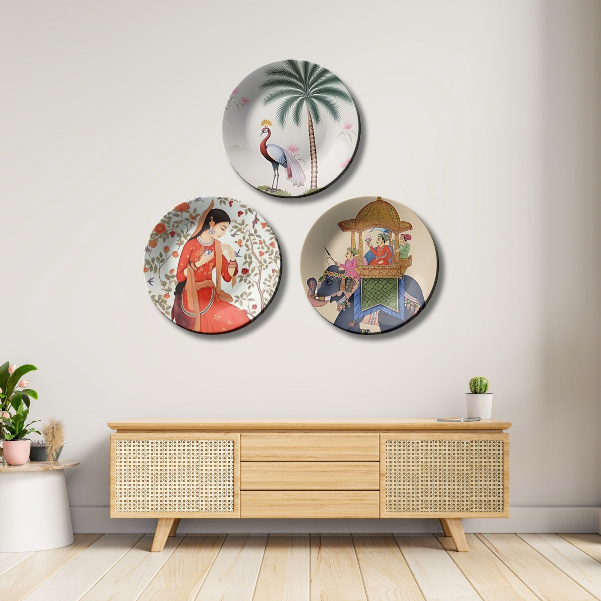 Set of 3 Assorted Nature and Culture Ceramic Decorative Wall Plates Décor