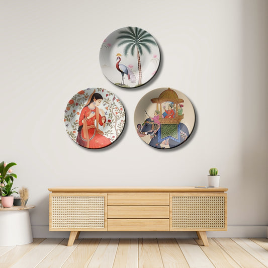 Set of 3 Assorted Nature and Culture Ceramic Decorative Wall Plates Décor