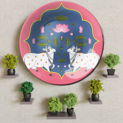 Sacred cow and Lotus Decorative Ceramic Wall Plate