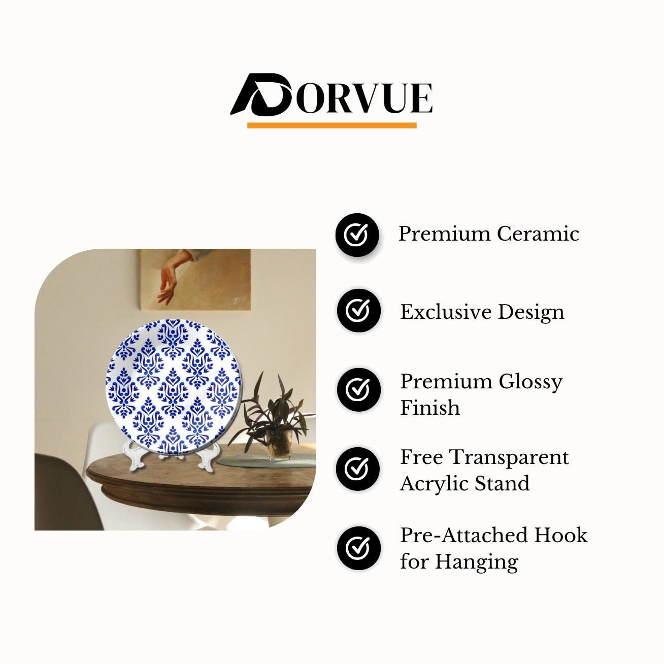 Baroque and Damask Blue and White Decorative Wall Plate