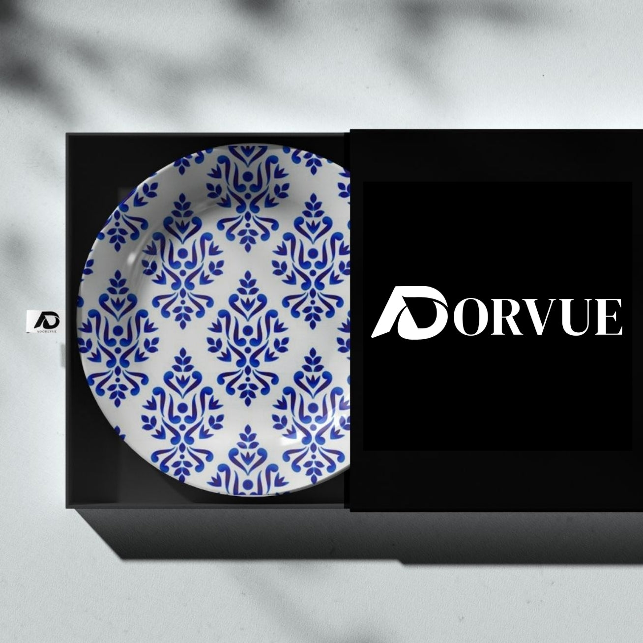 Baroque and Damask Blue and White Decorative Wall Plate