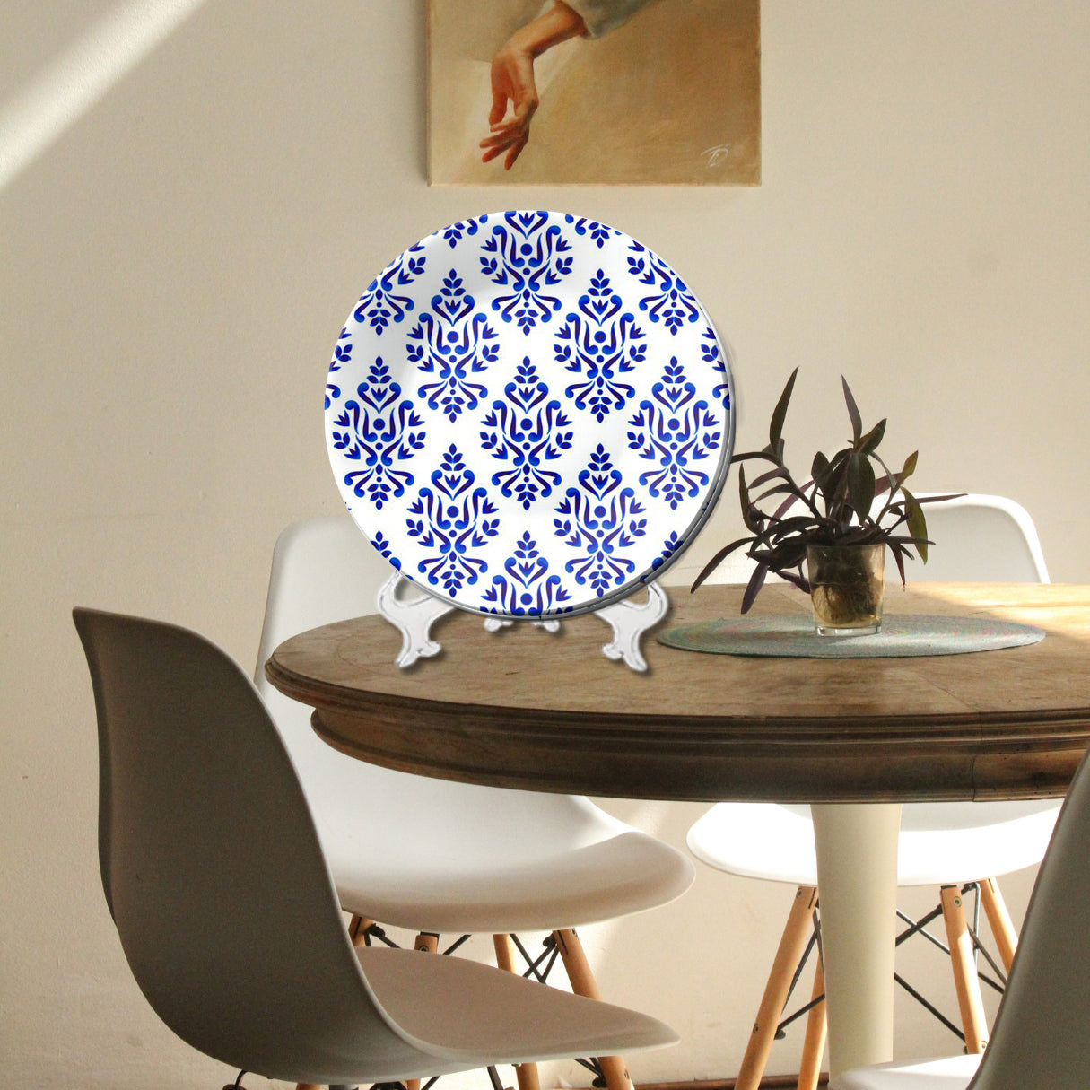 Baroque and Damask Blue and White Decorative Wall Plate