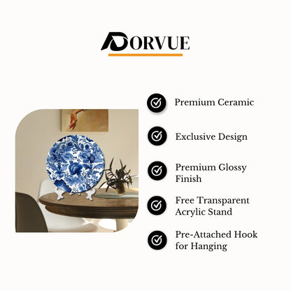 Blue Floral Wall Art Decorative Wall Plate