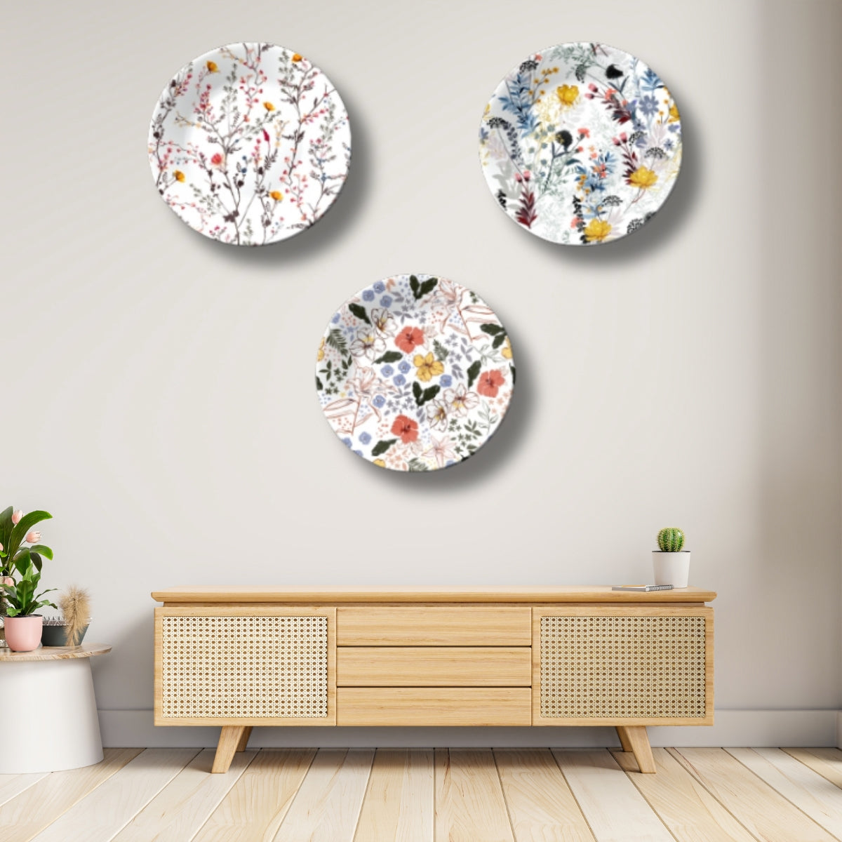 Set Of 3 Botanic Whispers Ceramic Wall Plate For Décor