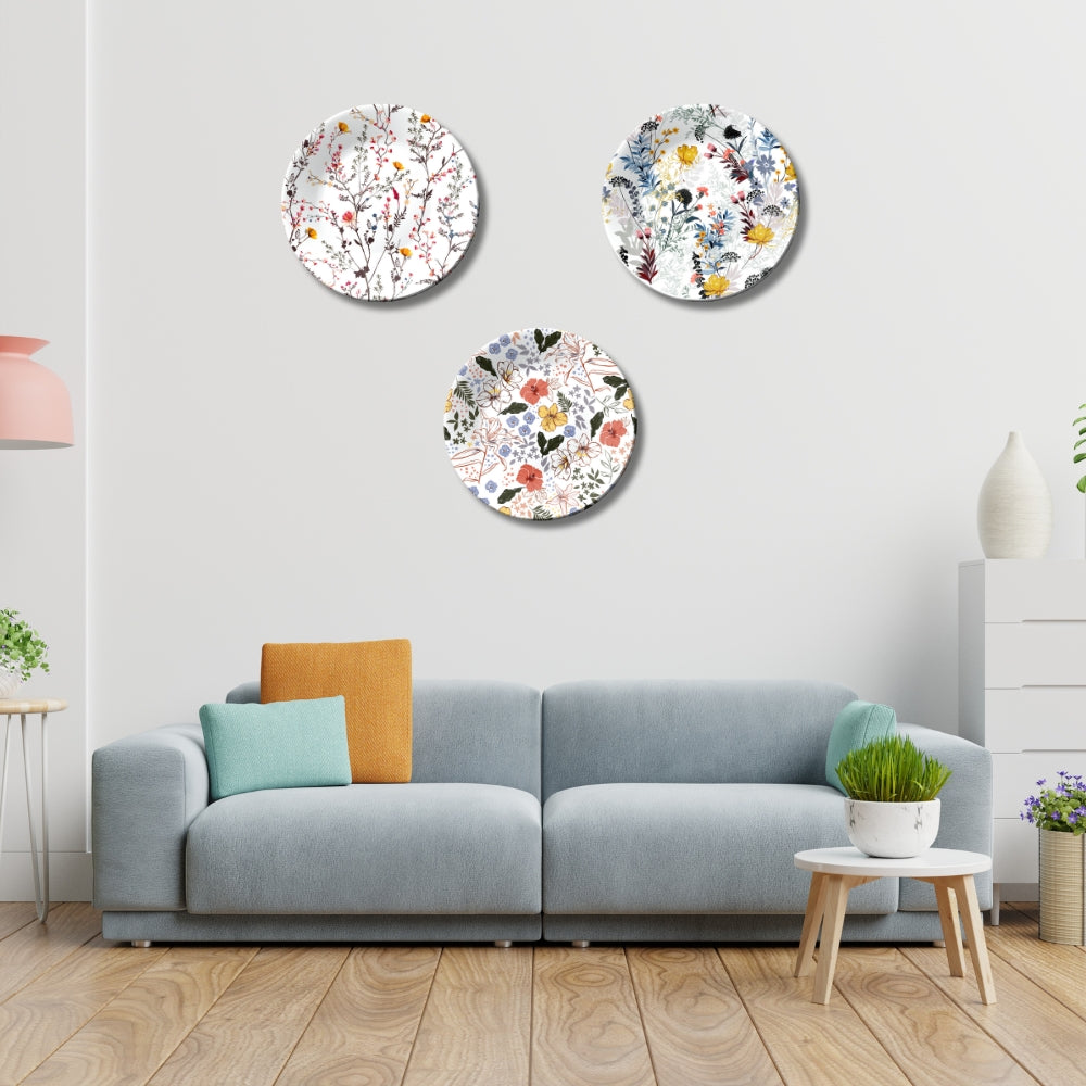 Set Of 3 Botanic Whispers Ceramic Wall Plate For Décor