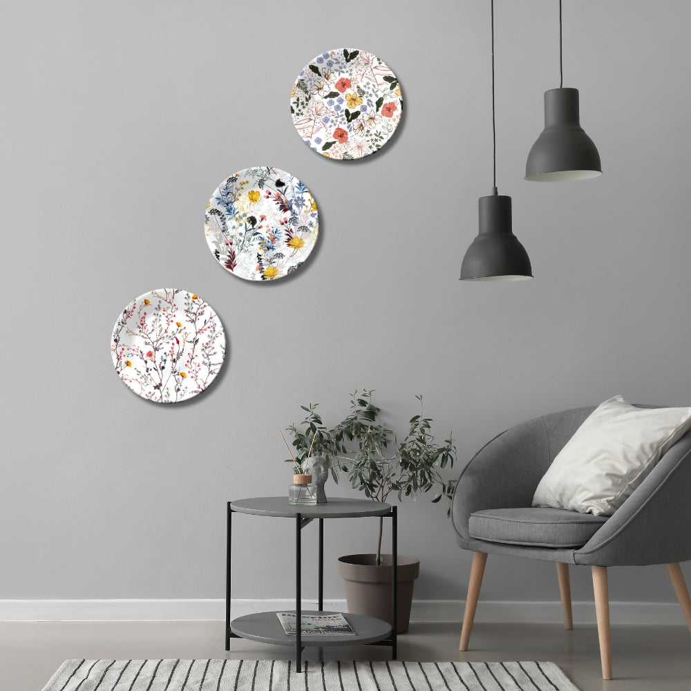 Set Of 3 Botanic Whispers Ceramic Wall Plate For Décor