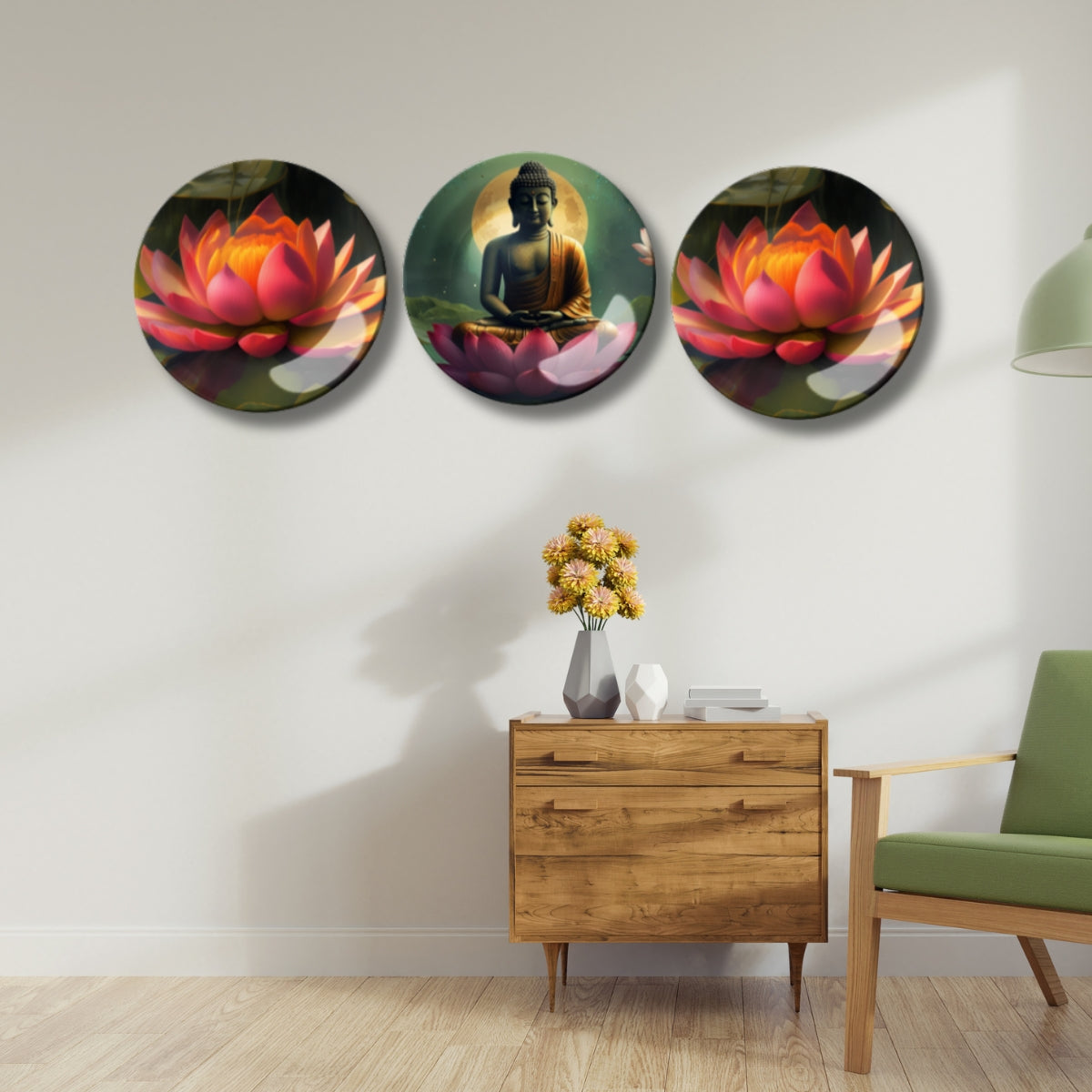 Set of 3 Meditating Buddha and Lotus Home Décor Wall Plates