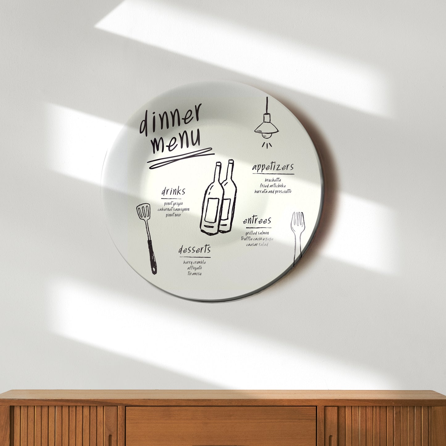 Dinner Menu Art Monochrome Café and Restaurant Wall Décor Decorative Wall Plate