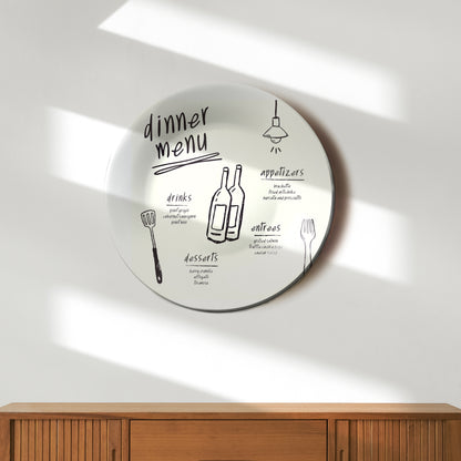 Dinner Menu Art Monochrome Café and Restaurant Wall Décor Decorative Wall Plate