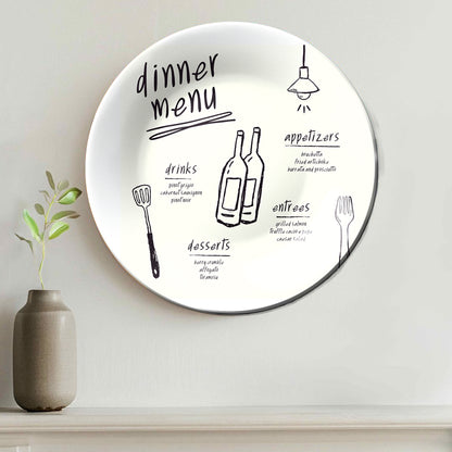 Dinner Menu Art Monochrome Café and Restaurant Wall Décor Decorative Wall Plate