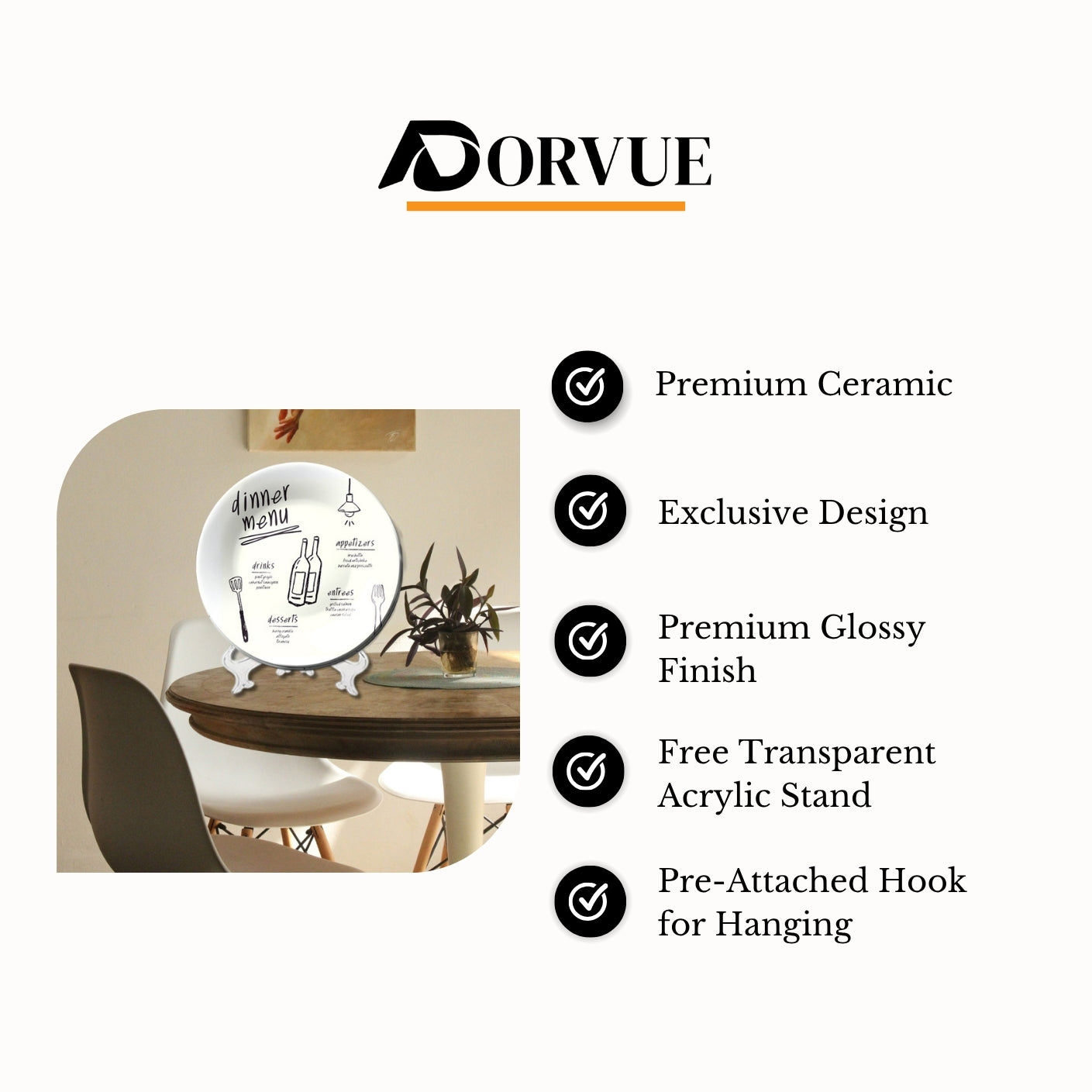 Dinner Menu Art Monochrome Café and Restaurant Wall Décor Decorative Wall Plate