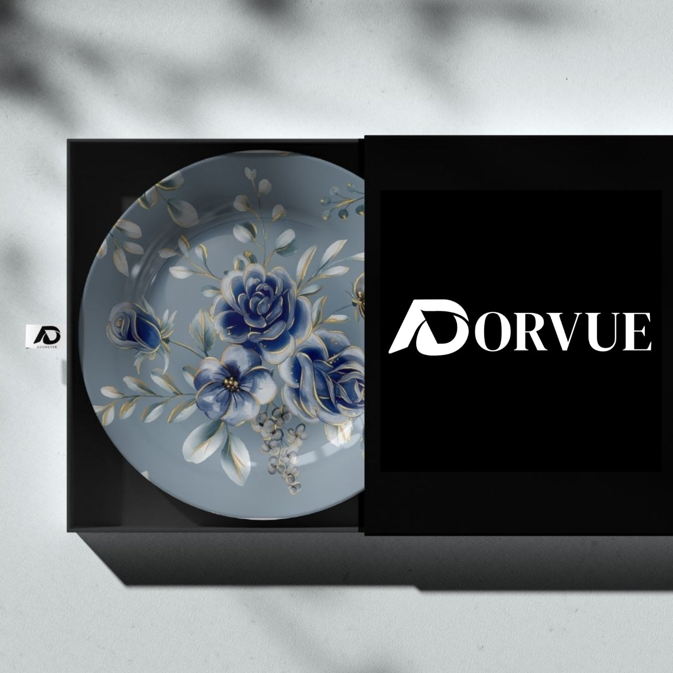 Captivating Blue and Gold Flowers Decorative Wall Plate