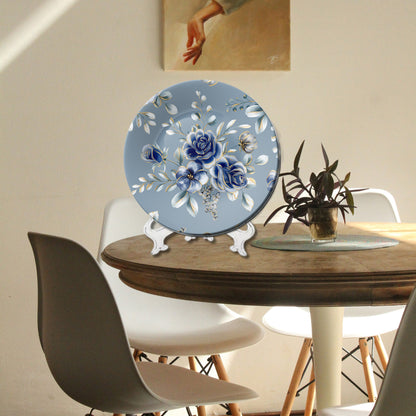 Captivating Blue and Gold Flowers Decorative Wall Plate