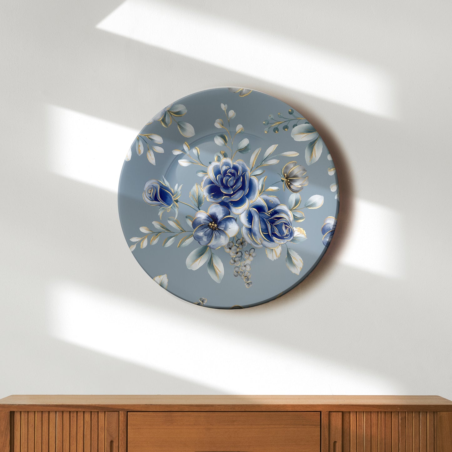 Captivating Blue and Gold Flowers Decorative Wall Plate