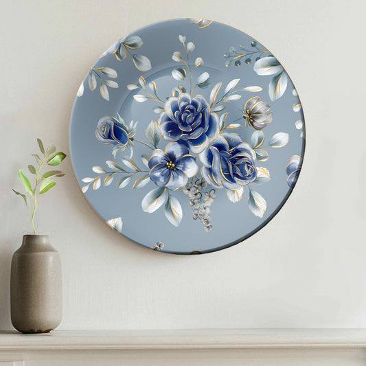 Captivating Blue and Gold Flowers Decorative Wall Plate