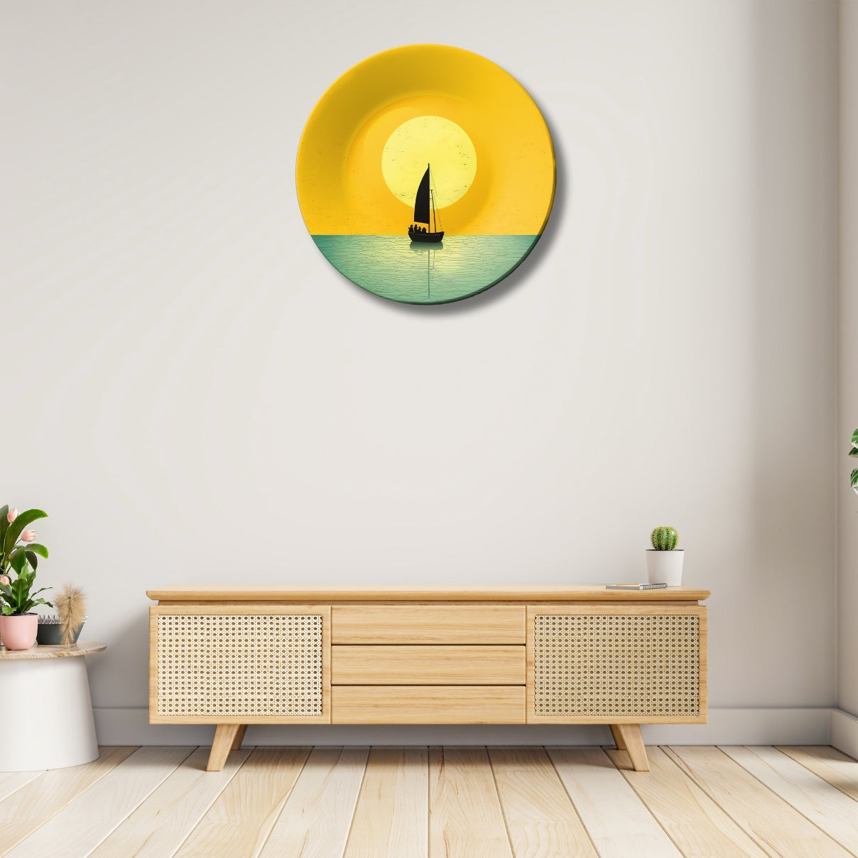 Sun-Kissed Crossing The Silent Sail Ceramic Decorative Wall Plate For Home Décor