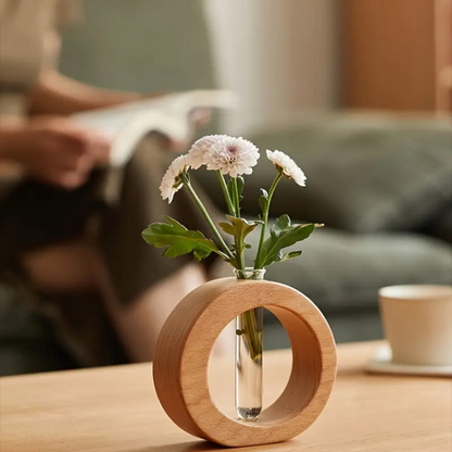 Chic Round Glass and Wooden Vase