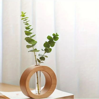 Chic Round Glass and Wooden Vase