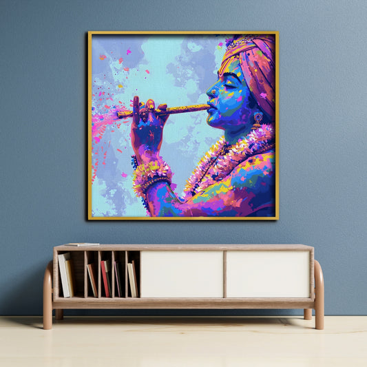 Divine Melody by Krishna Canvas Painting Framed Wall Art