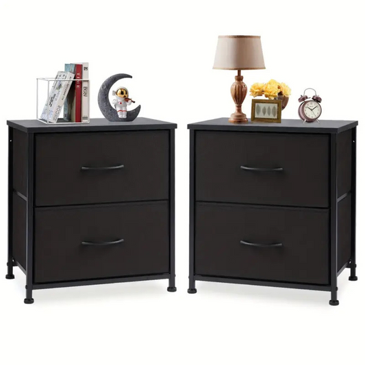 Set of 2 Drawer Dresser Nightstand Black