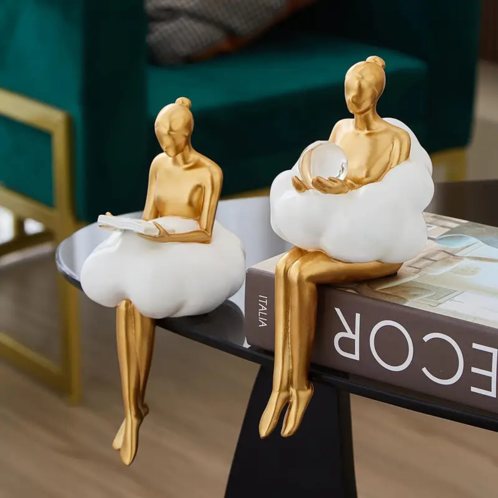 Set of 2 Modern Golden Female Sculptures