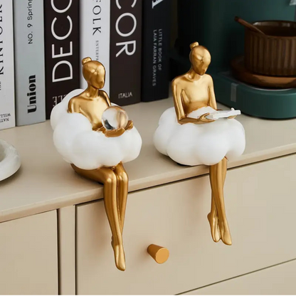 Set of 2 Modern Golden Female Sculptures