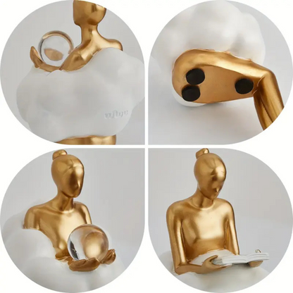 Set of 2 Modern Golden Female Sculptures