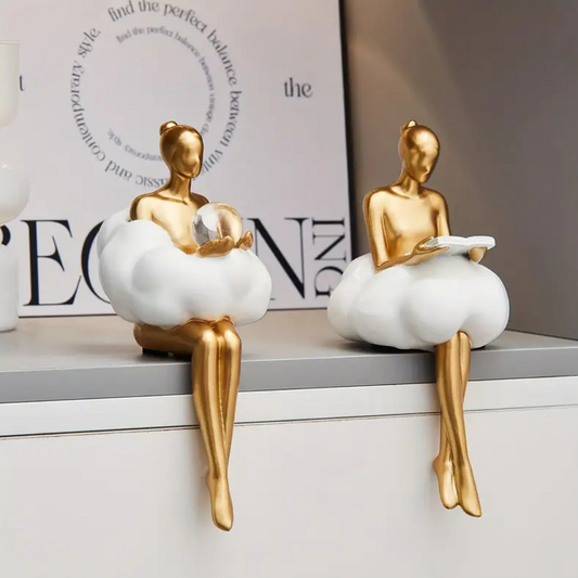 Set of 2 Modern Golden Female Sculptures