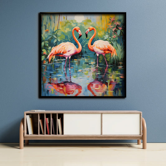 Flamingo Serenity Canvas Painting Framed Wall Art
