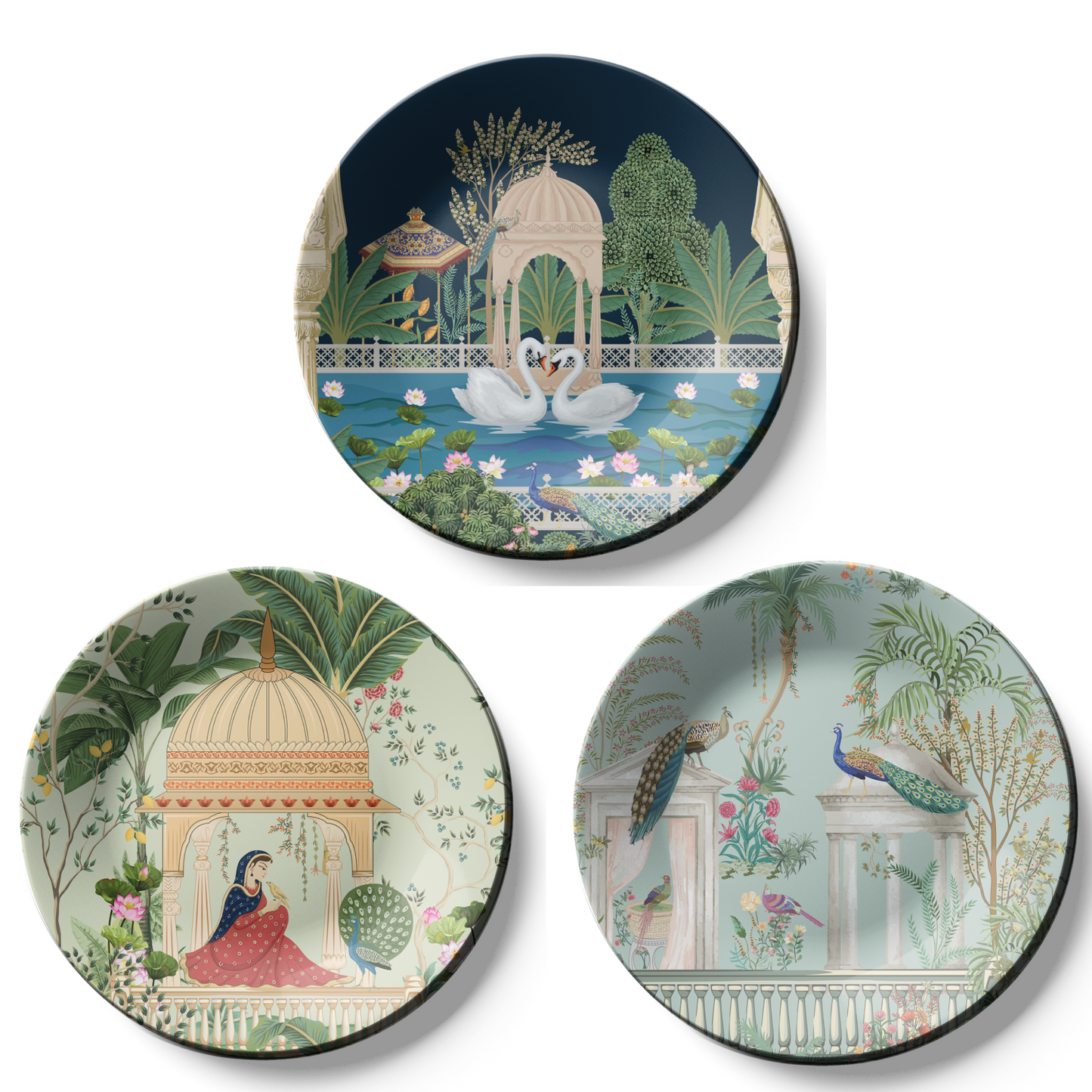 Set of 3 Royal Garden Decorative Wall Plates For Home Décor