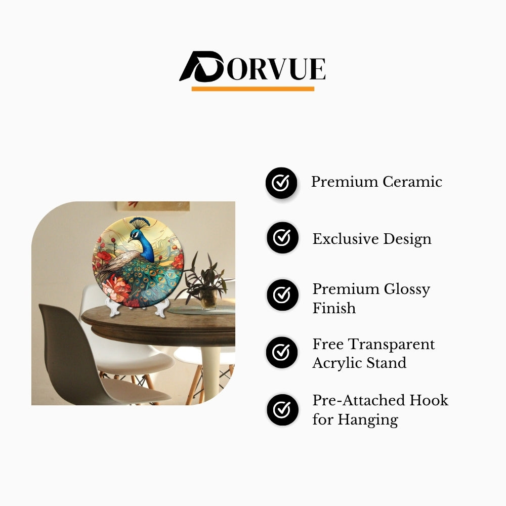 Regal Peacock Decorative Ceramic Wall Plate