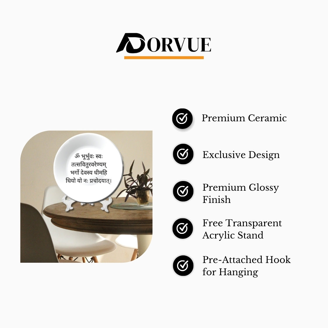 Gayatri Mantra Black and White Decorative Wall Plate