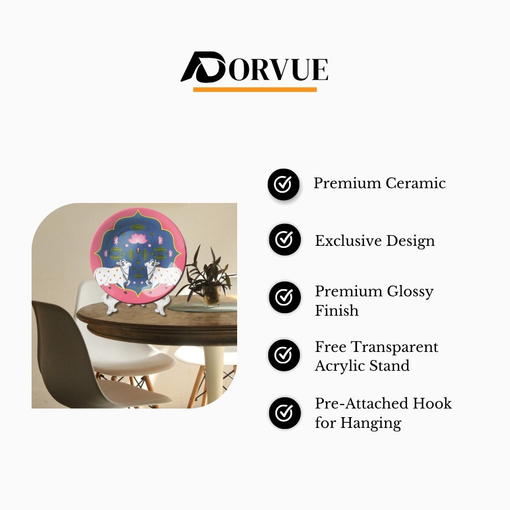 Sacred cow and Lotus Decorative Ceramic Wall Plate