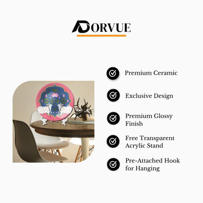 Sacred cow and Lotus Decorative Ceramic Wall Plate